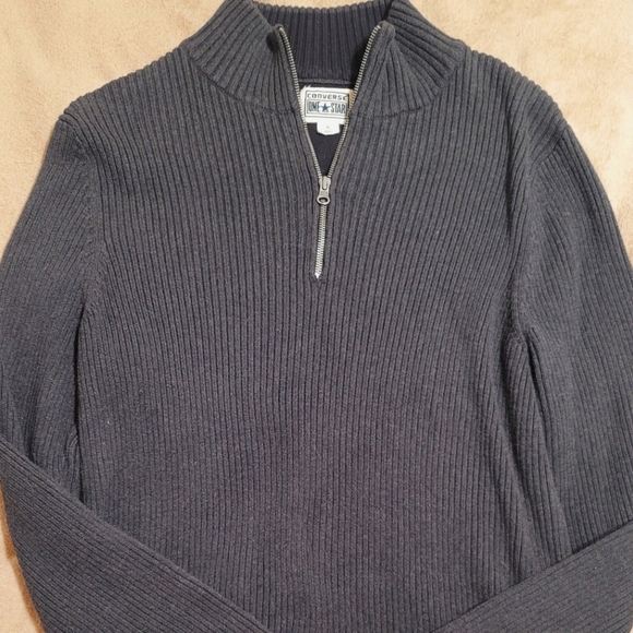 Converse Men's One Star Zip Up Sweater. Dark Gray Long Sleeve - Picture 2 of 6